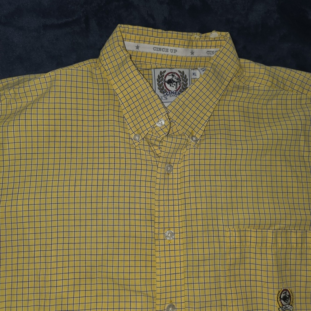 Cinch Men's Size Medium Lime Green Plaid Long Sleeve Button Front Western Shirt